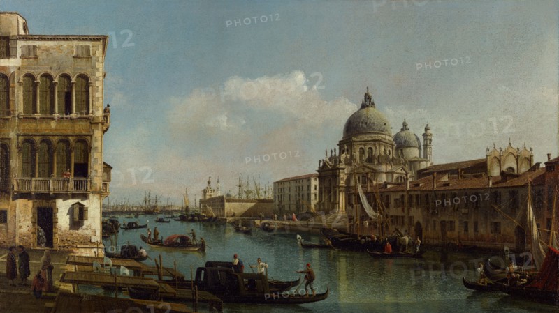 View of the Grand Canal: Santa Maria della Salute and the Dogana from Campo Santa..., about 1743. Creator: Bernardo Bellotto.