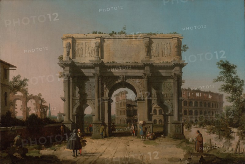View of the Arch of Constantine with the Colosseum, 1742-1745. Creator: Canaletto.