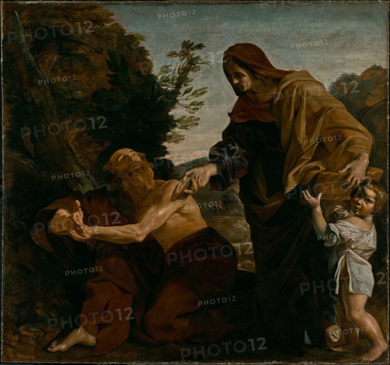 Elijah Receiving Bread from the Widow of Zarephath, 1621-1624. Creator: Giovanni Lanfranco.