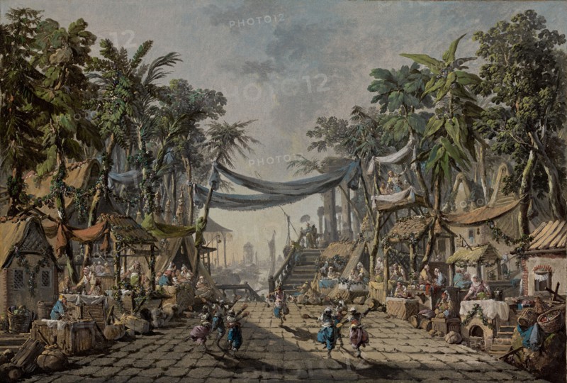 Market Scene in an Imaginary Oriental Port, about 1764. Creator: Jean-Baptiste Pillement.
