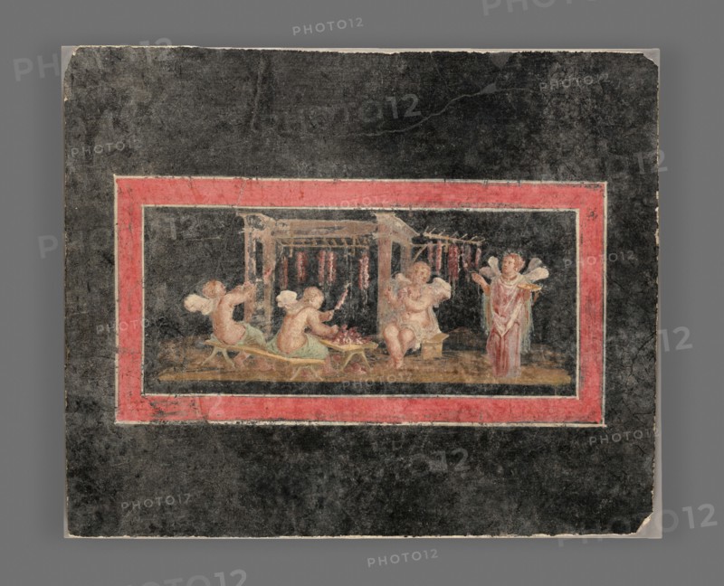 Fresco Fragment with Four Cupids Hanging Garlands, A.D. 50-79. Creator: Unknown.