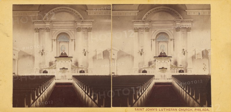 Evangelical Luthern Church of St John. Race street between Fifth and Sixth streets...March 1861. Creator: A.M. McAllister & Brother.