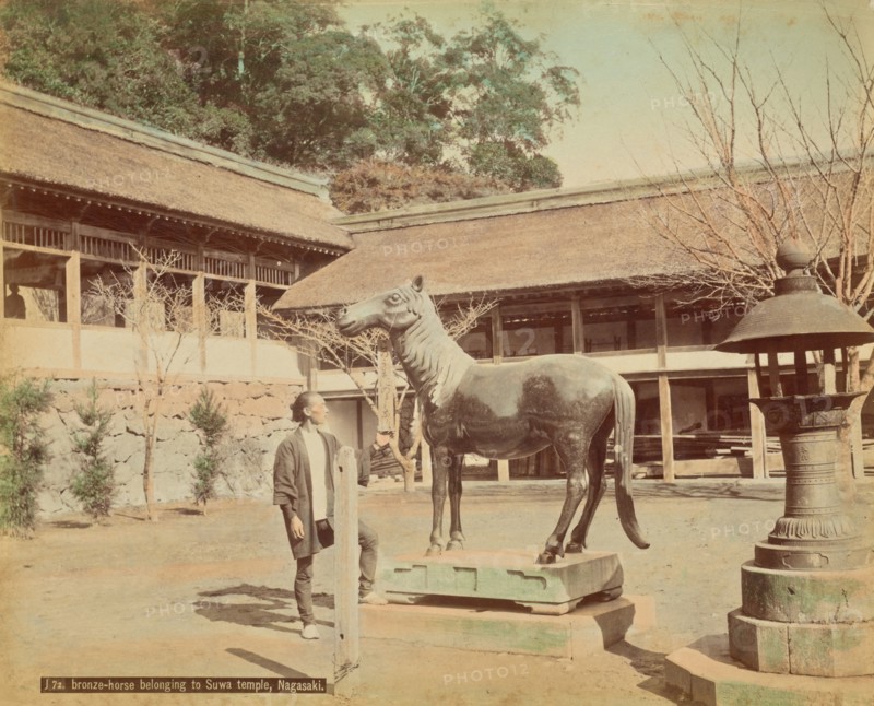 Bronze Horse Belonging to Suva Temple, Nagasaki, 1870s-1890s. Creator: Kusakabe Kimbei.