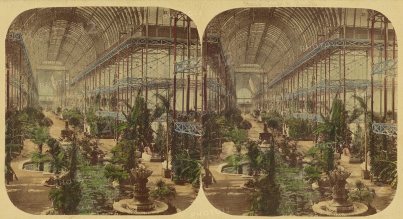 Crystal Palace; General View of The Nave, looking towards the South, taken from the Gallery, 1850s Creator: London Stereoscopic & Photographic Co.