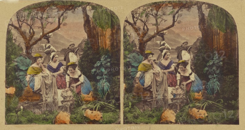 Women at pond, about 1865. Creator: London Stereoscopic & Photographic Co.