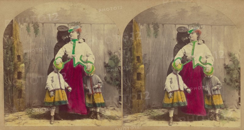 Precaution - Pretty Nurse Maid. "Dear me, children. why don't you keep your hats on...", about 1860. Creator: London Stereoscopic & Photographic Co.
