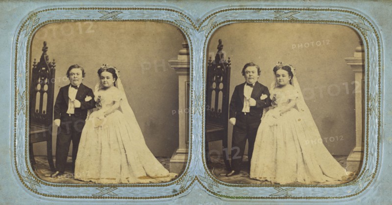 Wedding portrait of \General Tom Thumb\ and Lavinia Warren, 1863. Creator: Charles Dauvois.