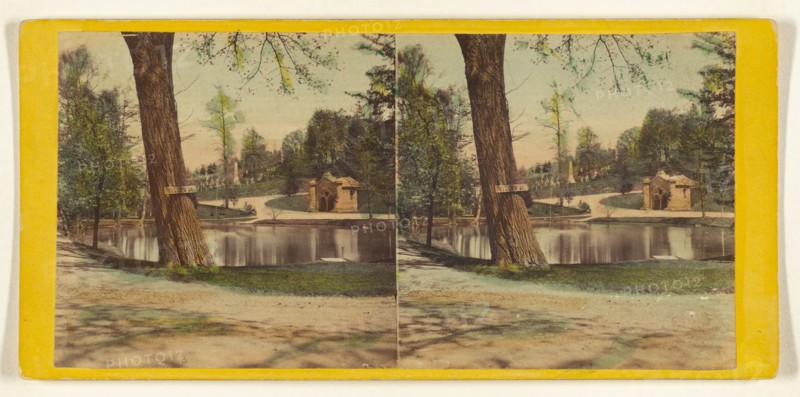 Greenwood Cemetery. View on Willow Ave. Near Receiving Vault., about 1864. Creator: E. & H.T. Anthony.