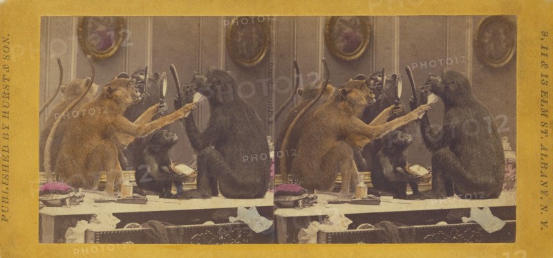 The Barber. We shave to live and live to shave., 1870. Creator: Eugene S. M. Haines.