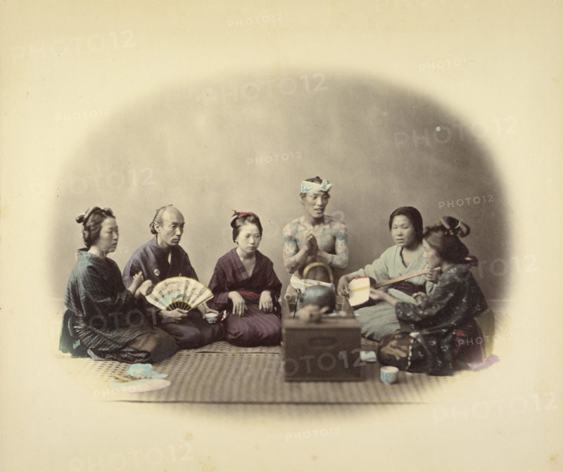 Japanese Singers, about 1868. Creator: Felice Beato.