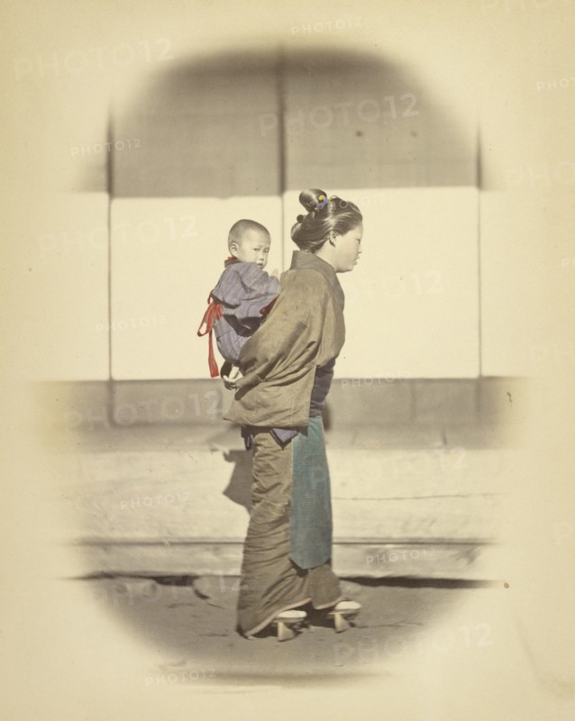Mother with Child in Bunting, about 1868. Creator: Felice Beato.