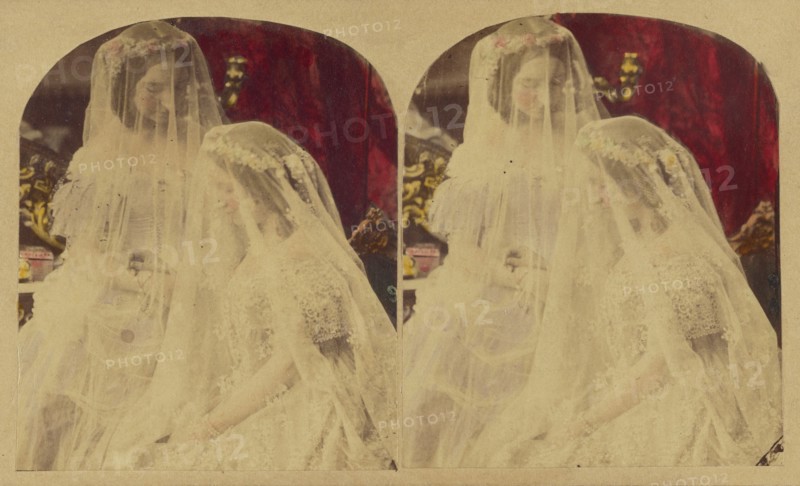 Two Veiled Brides, about 1865. Creator: London Stereoscopic & Photographic Co.