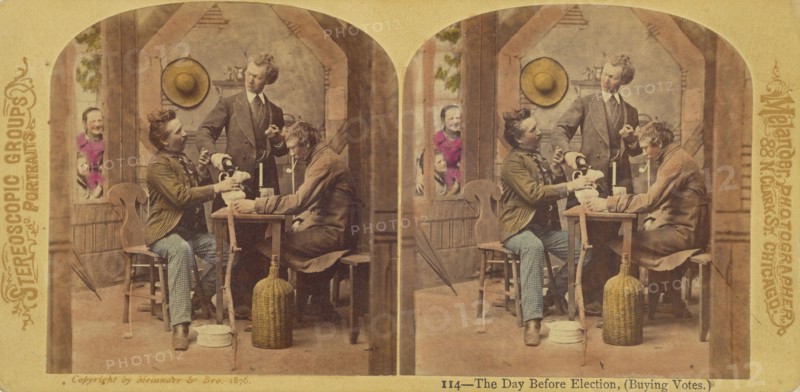 The Day Before Election, (Buying Votes.), 1876. Creator: L. Melander & Bro.