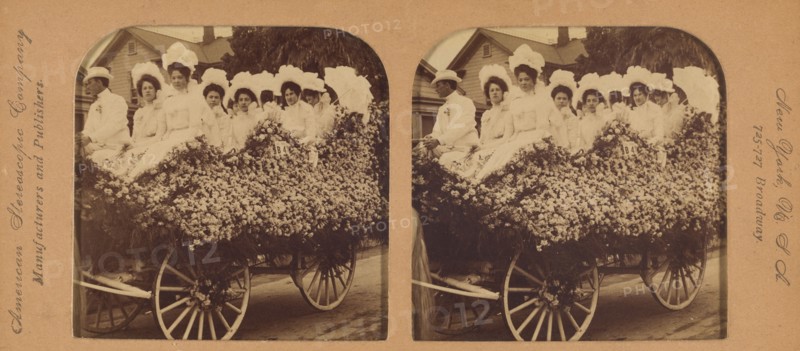 A bevy of beautiful belles in a fine floral float, Los Angeles, Cal., U.S.A., 1901. Creator: RY Young.