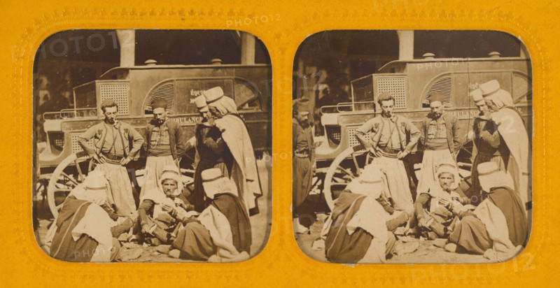 Group of ambulance drivers, possibly in Algeria, about 1860. Creator: Unknown.