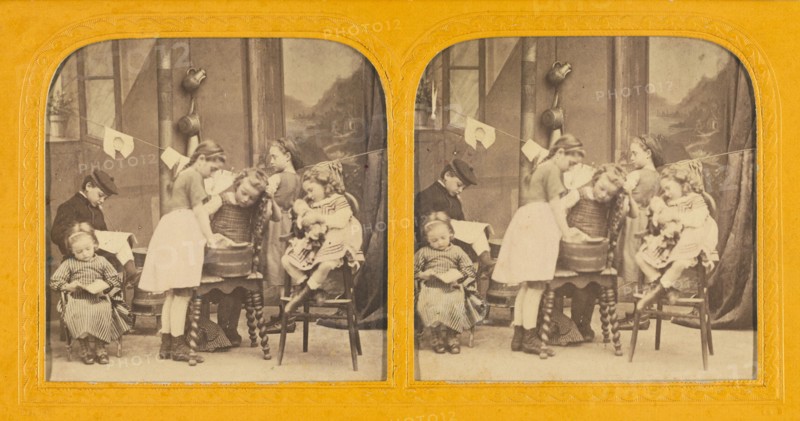 Children washing clothes, about 1860. Creator: Unknown.
