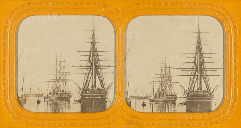Ships in harbor, about 1865. Creator: Unknown.