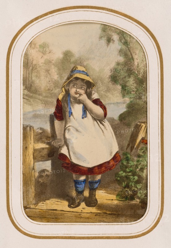 Young girl standing on a bridge, about 1865. Creator: Unknown.