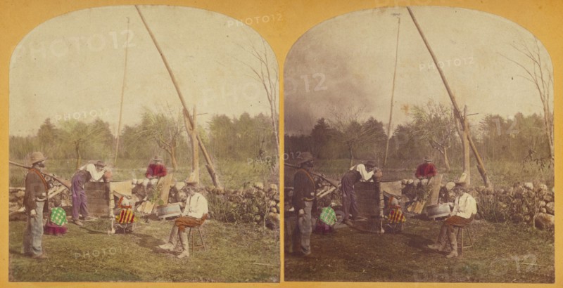 Group of woodsmen near a well, about 1870-1880. Creator: Unknown.