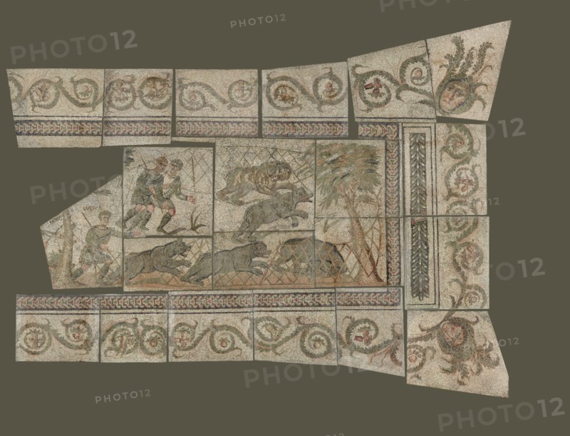 Fragmentary Mosaic Floor with Bear Hunt, 4th century A.D. Creator: Unknown.