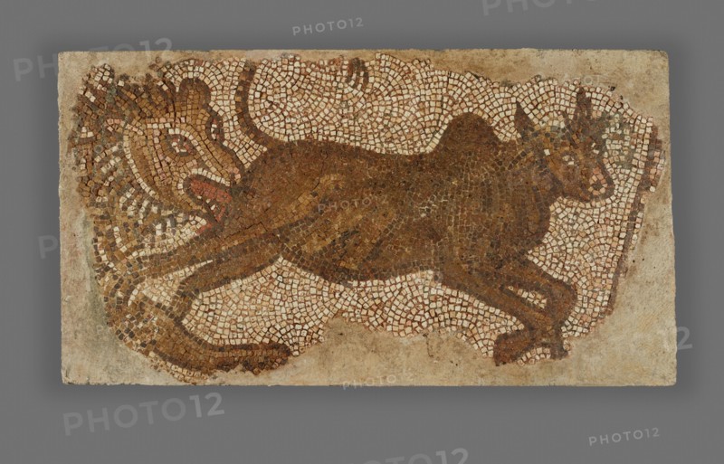 Mosaic of a Lion Chasing a Bull, 5th-6th century. Creator: Unknown.
