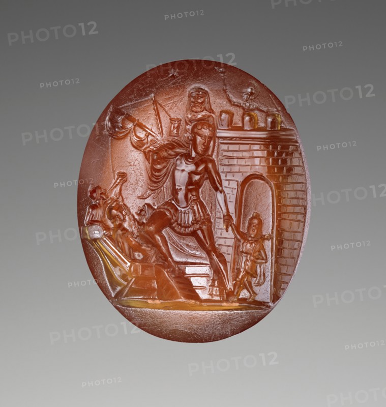 Intaglio with Scene of Aeneas and his Family Escaping from Troy, about 20 B.C. Creator: Unknown.