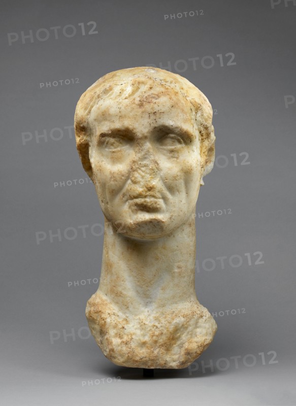Colossal Head of Gaius Julius Caesar Worked for Insertion in a Togatus Statue..., early 2nd cent. Creator: Unknown.