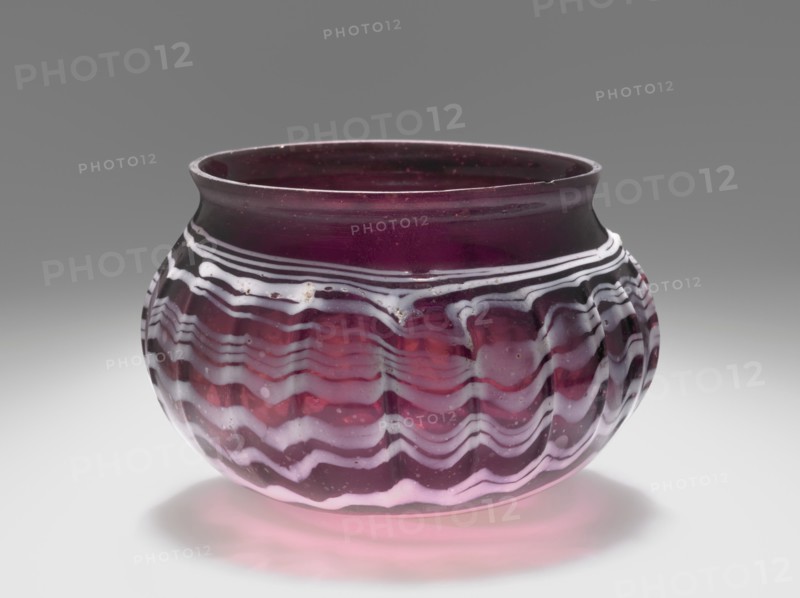 Burgundy Ribbed Bowl (Rippenschale) with White Trails, second half of 1st century B.C. Creator: Unknown.