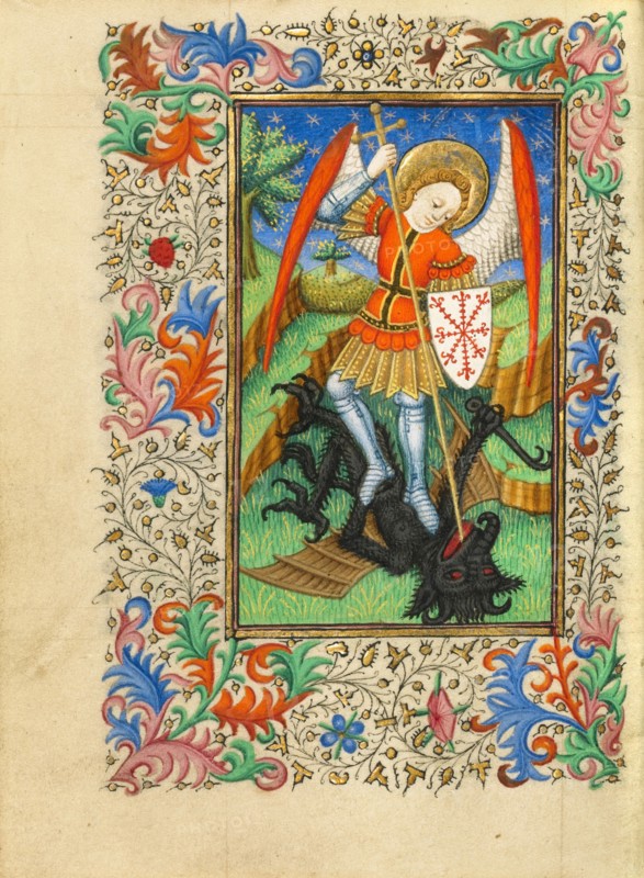 Saint Michael and the Dragon; Book of Hours, about 1430-1440. Creator: Fastolf Master.