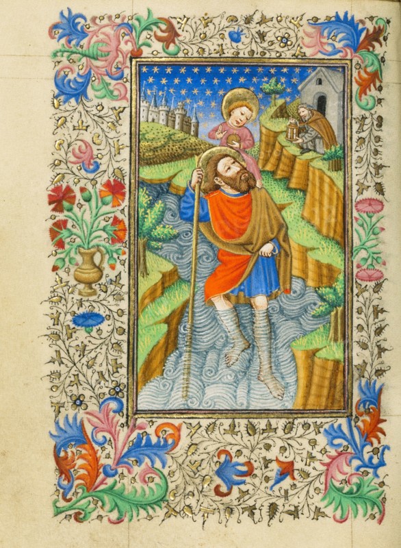 Saint Christopher Carrying the Christ Child; Book of Hours, about 1430-1440. Creator: Fastolf Master.