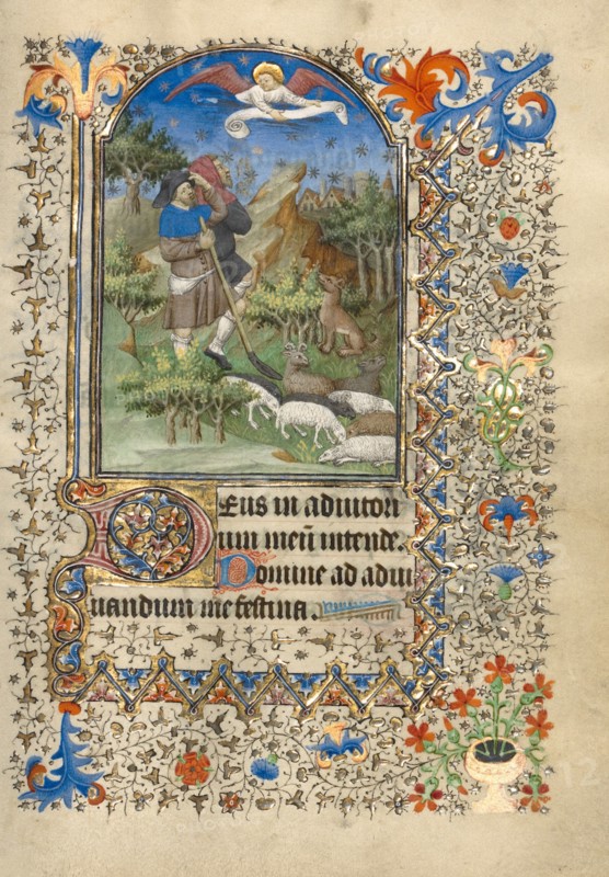The Annunciation to the Shepherds; Book of Hours, about 1420-1430. Creator: Master of the Harvard Hannibal.
