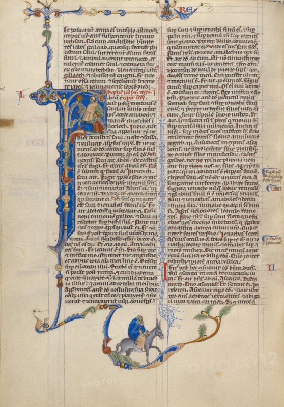 Initial F: David Orders the Beheading of an Amalekite; Abbey Bible, about 1250-1262. Creator: Unknown.