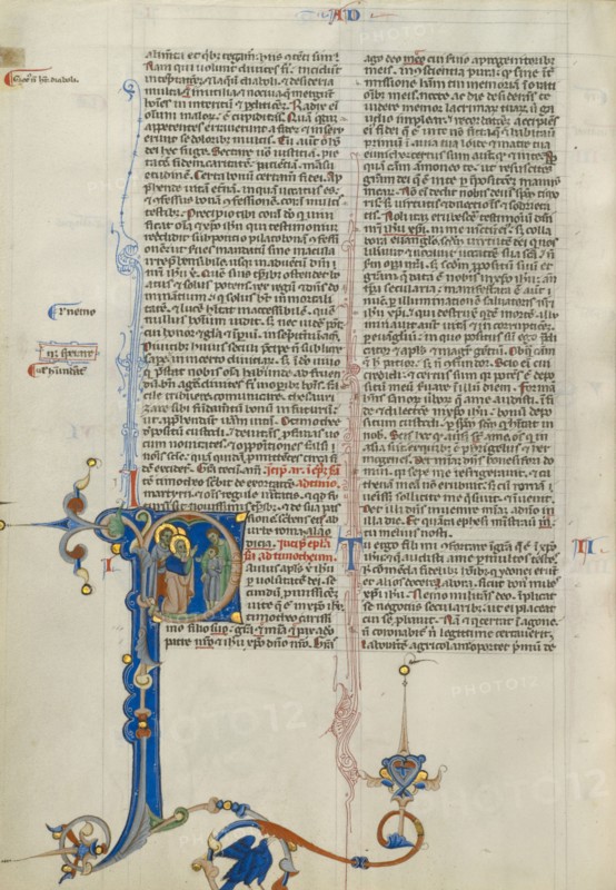 Initial P: Timothy Presented to Saint Paul; Abbey Bible, about 1250-1262. Creator: Unknown.