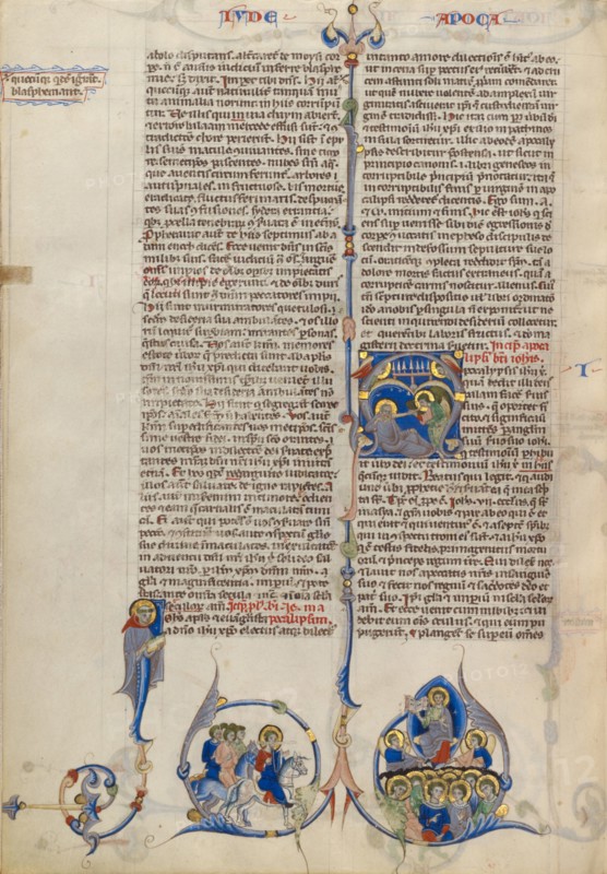 Initial A: Saint John Sleeping and Angel with a Trumpet; Abbey Bible about 1250-1262. Creator: Unknown.