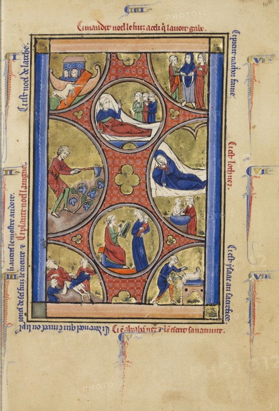 Scenes from the Lives of Noah and Abraham; Wenceslaus Psalter, about 1250-1260. Creator: Unknown.
