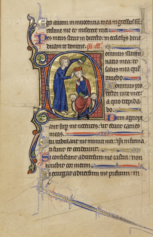 Initial D: The Annointing of David; Wenceslaus Psalter, about 1250-1260. Creator: Unknown.