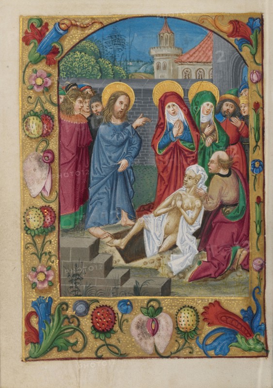 The Raising of Lazarus; Book of Hours, early 16th century. Creator: Unknown.