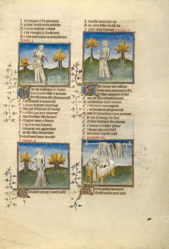 Female Personifications of Hatred, Evil, Vileness, and Greed; Roman de la Rose, about 1405. Creator: Unknown.