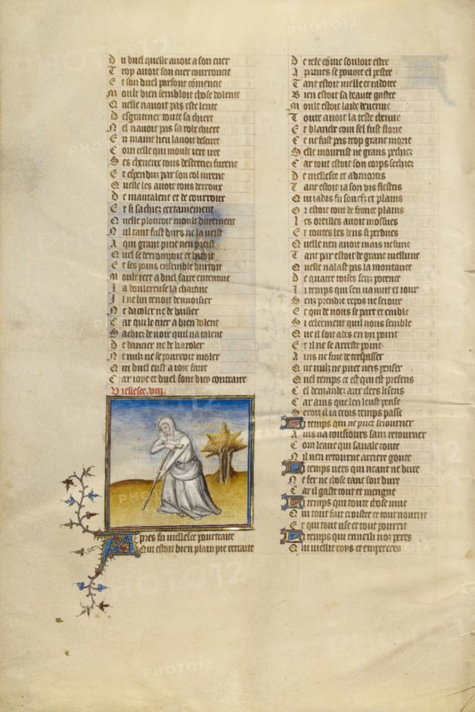 Female Personification of Old Age; Roman de la Rose, about 1405. Creator: Unknown.