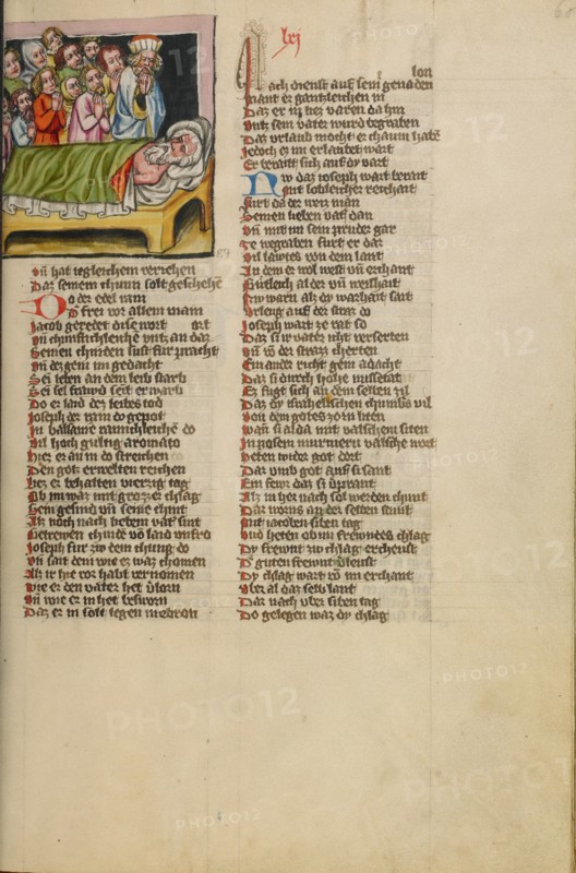The Death of Jacob; Weltchronik, about 1400-1410. Creator: Unknown.