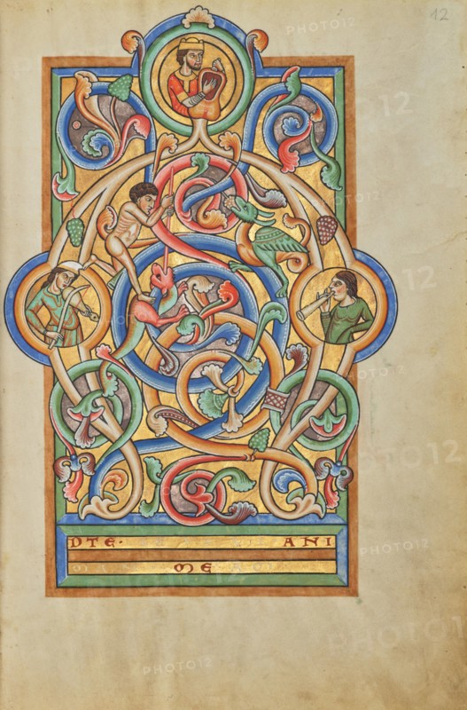 Initial A: David and Companion Musicians; Stammheim Missal, probably 1170s. Creator: Unknown.