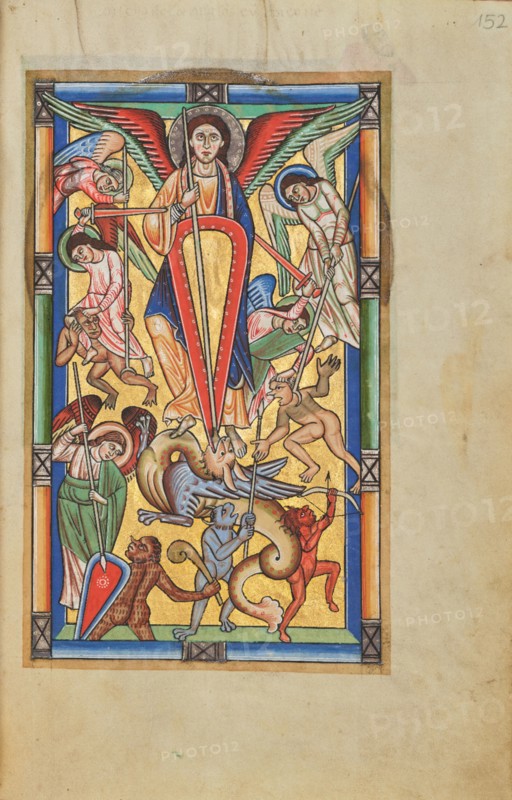 Saint Michael Battling the Dragon; Stammheim Missal, probably 1170s. Creator: Unknown.