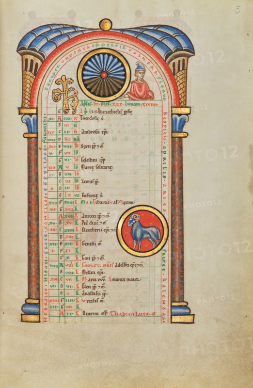 A Youth; Zodiacal Sign of Aries; Stammheim Missal, probably 1170s. Creator: Unknown.