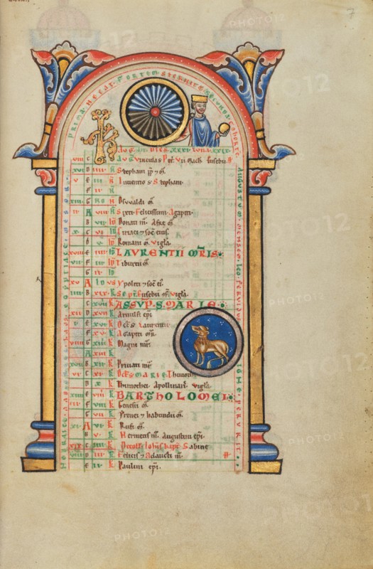 Augustus Caesar; Zodiacal Sign of Leo; Stammheim Missal, probably 1170s. Creator: Unknown.