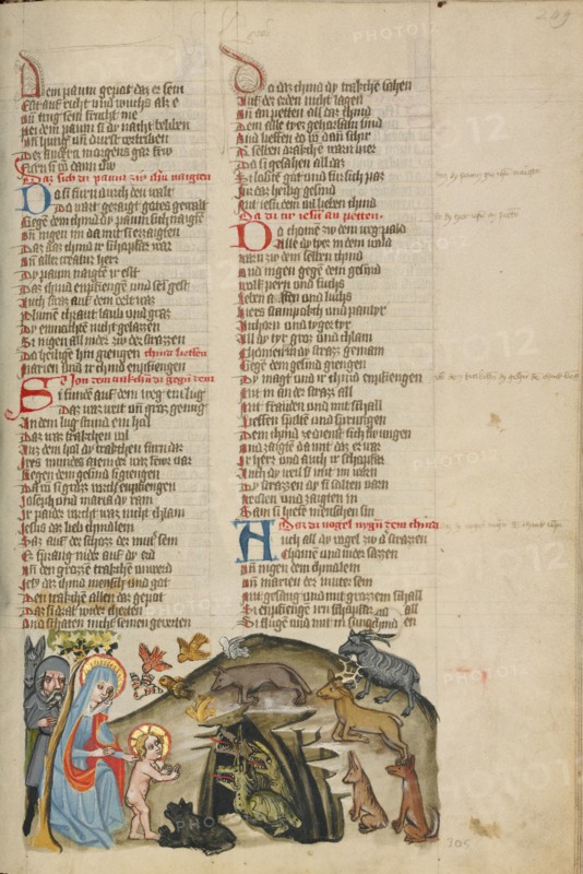The Animals Recognize Jesus; Weltchronik, about 1400-1410. Creator: Unknown.