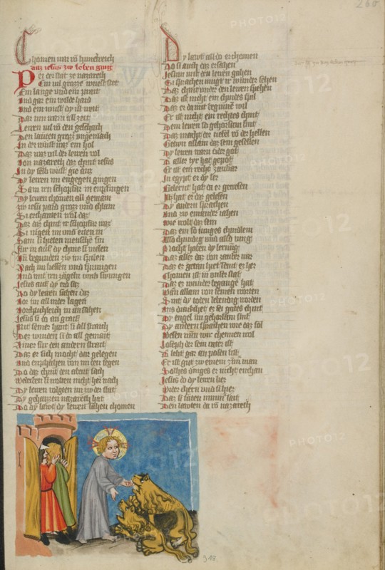 Lions Recognizing Jesus; Weltchronik, about 1400-1410. Creator: Unknown.