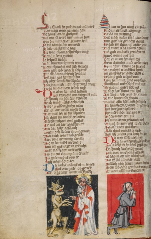 Satan before God; Job in Prayer; Weltchronik, about 1400-1410. Creator: Unknown.