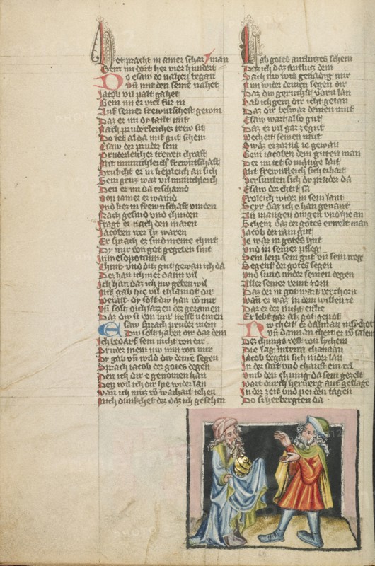 Jacob's Reconciliation with Esau; Weltchronik, about 1400-1410. Creator: Unknown.