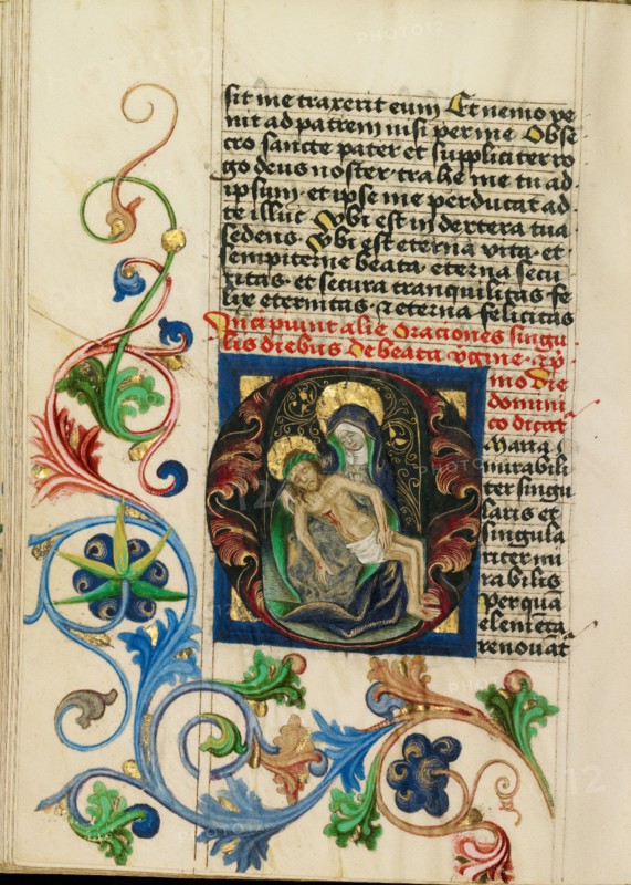 Initial O: The Pietà; Prayer Book, about 1470-1480. Creator: Workshop of Valentine Noh.