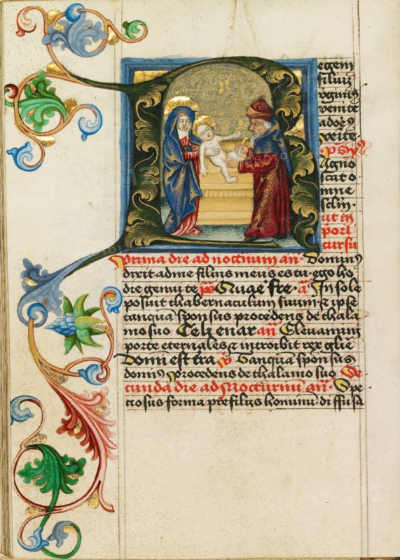 Initial R: The Circumcision; Prayer Book, about 1470-1480. Creator: Workshop of Valentine Noh.